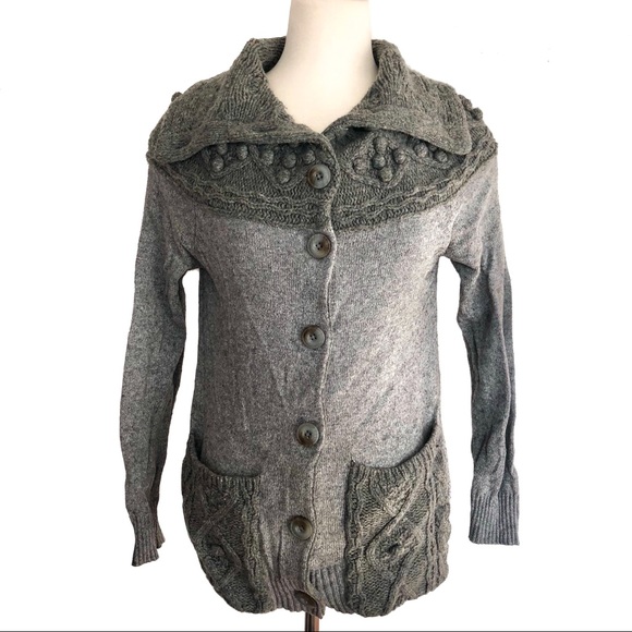 ANTHRO Sleeping On Snow Cablepom Cardigan Sweater - Picture 2 of 8